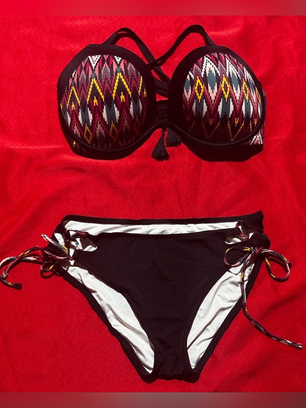 Shade & Shore Black Bikini with Multicolor Aztec-Print Top